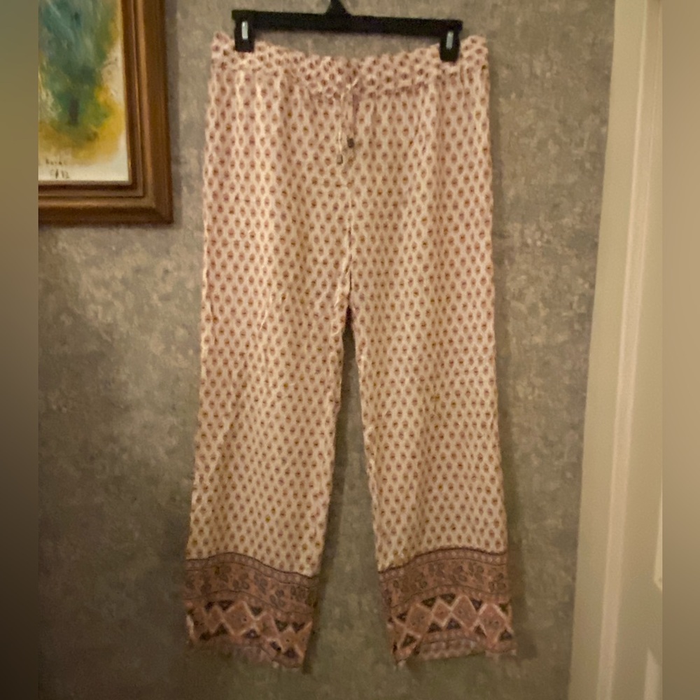 NWT Lucy & Laurel Cream and orange Wide Leg rayon lounge sleep pajama Pants XL